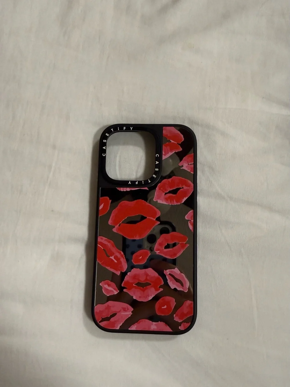 Casetify Black Phone Case with Red & Pink Lip Print